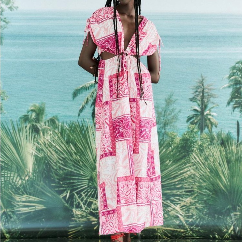 Zara Pink Paisley Patchwork Maxi Dress - Picture 2 of 6